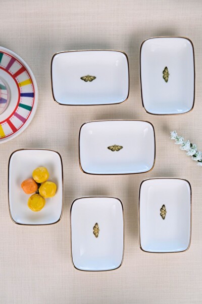 Kelebek Altın Yaldızlı Dikdörtgen Kayık Tabak 10x7x2 CM 6'lı