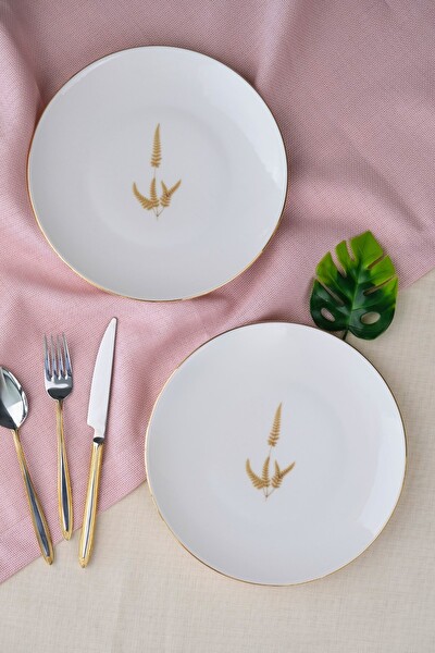 Tabak Evi Porselen Natura Marinum Altın Yaldız Pasta Tabağı 20.5 CM 2'li