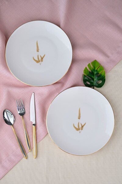 Tabak Evi Porselen Natura Marinum Altın Yaldız Pasta Tabağı 20.5 CM 2'li