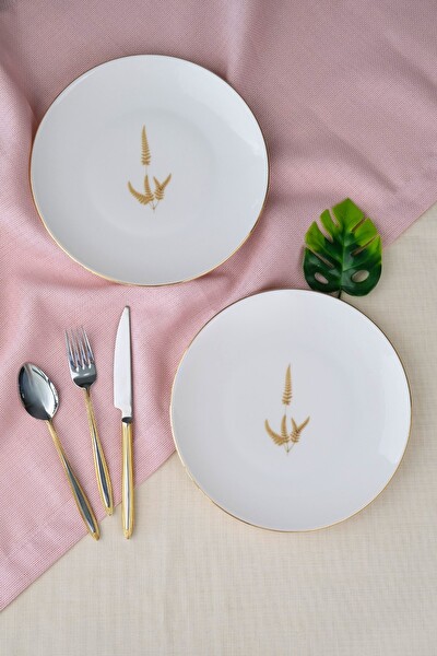 Tabak Evi Porselen Natura Marinum Altın Yaldız Pasta Tabağı 20.5 CM 2'li