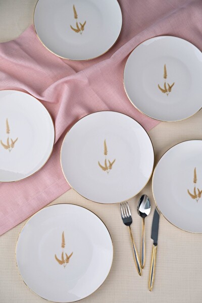 Tabak Evi Porselen Natura Marinum Altın Yaldız Pasta Tabağı 20.5 CM 6'lı