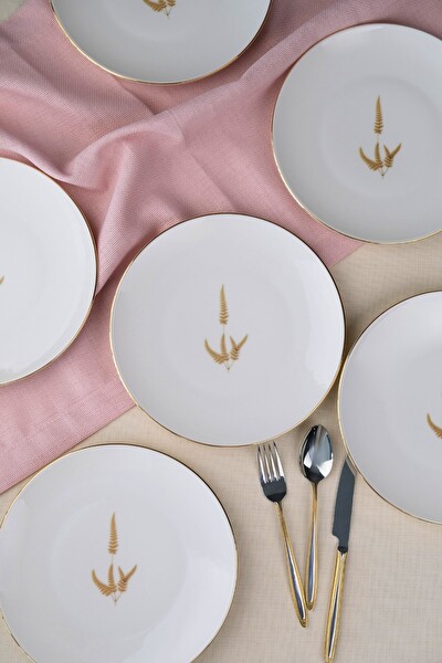 Tabak Evi Porselen Natura Marinum Altın Yaldız Pasta Tabağı 20.5 CM 6'lı