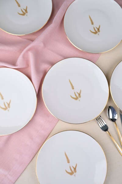 Tabak Evi Porselen Natura Marinum Altın Yaldız Pasta Tabağı 20.5 CM 6'lı