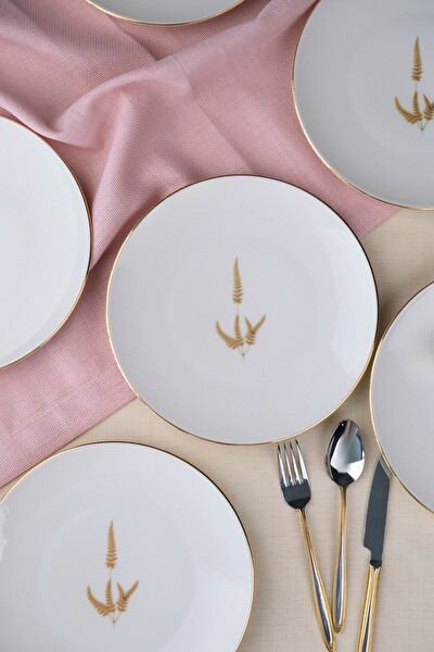 Tabak Evi Porselen Natura Marinum Altın Yaldız Pasta Tabağı 20.5 CM 6'lı