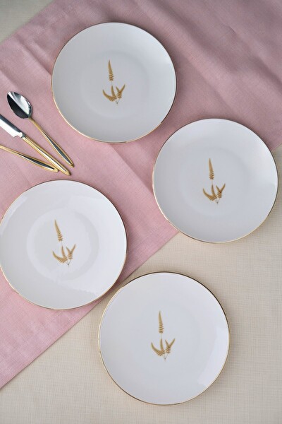 Tabak Evi Porselen Natura Marinum Altın Yaldız Pasta Tabağı 20.5 CM 4'lü