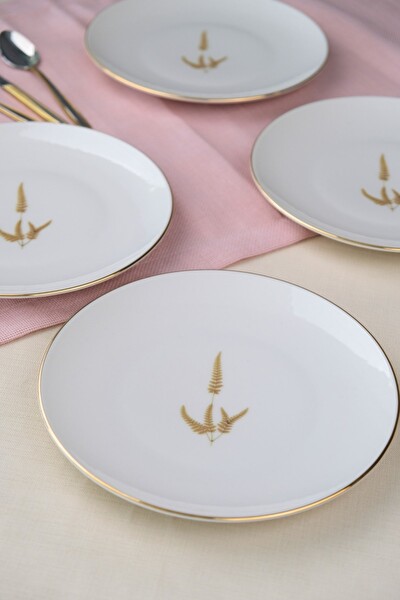 Tabak Evi Porselen Natura Marinum Altın Yaldız Pasta Tabağı 20.5 CM 4'lü