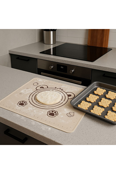 Kitchen Design Lab Profesyonel Krem Rengi Silikon Hamur Açma Matı 50x70 CM