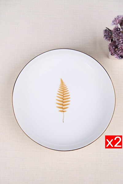 Tabak Evi Porselen Natura Fern Altın Yaldız Çukur Tabak 18.50 CM 2'li