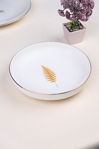 Tabak Evi Porselen Natura Fern Altın Yaldız Çukur Tabak 18.50 CM 4'lü