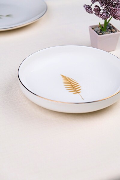 Tabak Evi Porselen Natura Fern Altın Yaldız Çukur Tabak 18.50 CM 4'lü