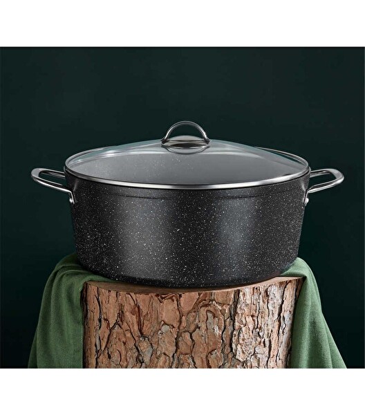OMS Granit 36X14.5 CM 13 Litre Büyük Derin Tencere Siyah - 3109