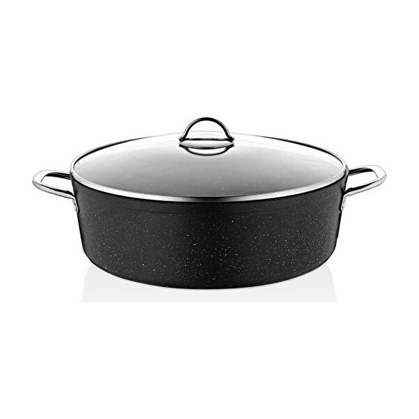 Oms Granit 34x9.5 CM 7.3 L Büyük Derin Tencere Siyah 3312