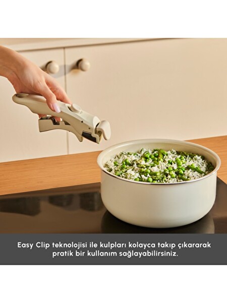 Karaca x Refika Swiss Crystal Almond Cream Easy Clip 9 Parça Indüksiyon Tabanlı Tencere - Tava Seti