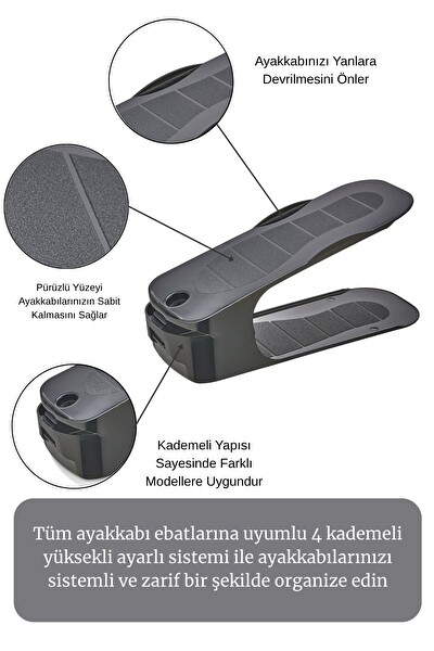 Mithra Life 8 Adet Ayarlanabilir Ayakkabı Rampası Düzenleyici Dolap İçi Organizer MIT1227