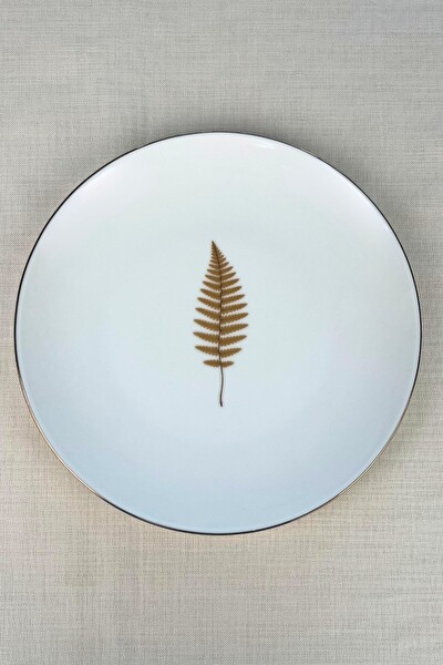 Porselen Natura Fern Altın Yaldız Servis Tabağı 24.50 CM Tekli