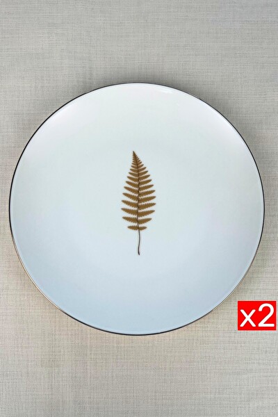 Tabak Evi Porselen Natura Fern Altın Yaldız Servis Tabağı 24.50 CM 2'li