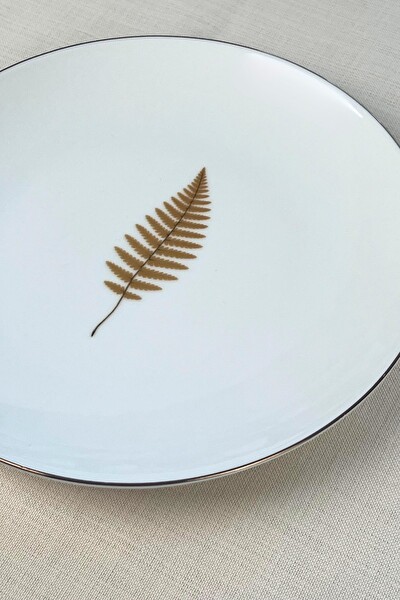 Tabak Evi Porselen Natura Fern Altın Yaldız Servis Tabağı 24.50 CM 2'li