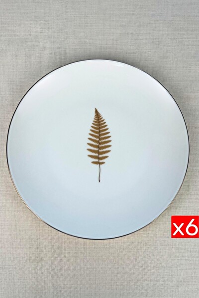 Tabak Evi Porselen Natura Fern Altın Yaldız Servis Tabağı 24.50 CM 6'lı