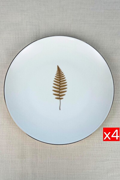 Tabak Evi Porselen Natura Fern Altın Yaldız Servis Tabağı 24.50 CM 4'lü