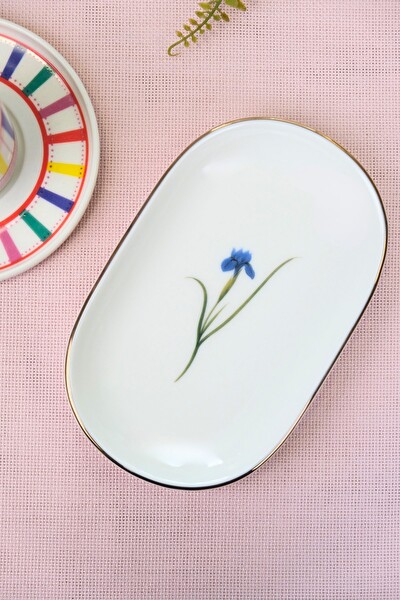 Tabak Evi Porselen Natura İris Altın Yaldızlı Oval Kayık Tabak 18x11x2.5 CM Tekli