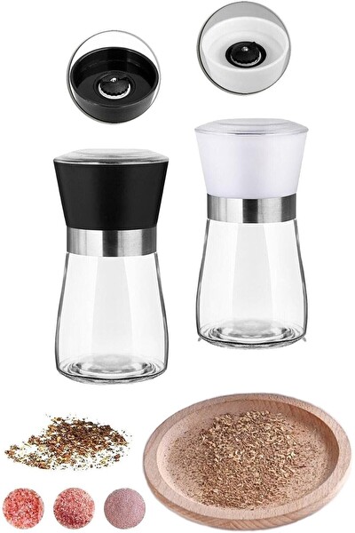 Mithra Life 2 li Set Cam Siyah Beyaz Tuz Karabiber Değirmeni Tuzluk Biberlik MIT1242