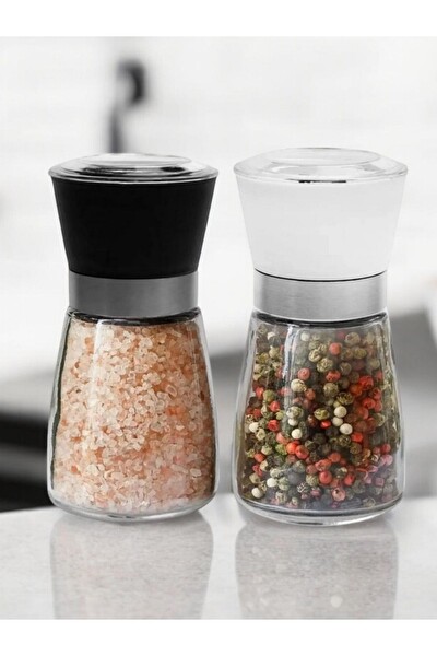 Mithra Life 2 li Set Cam Siyah Beyaz Tuz Karabiber Değirmeni Tuzluk Biberlik MIT1242