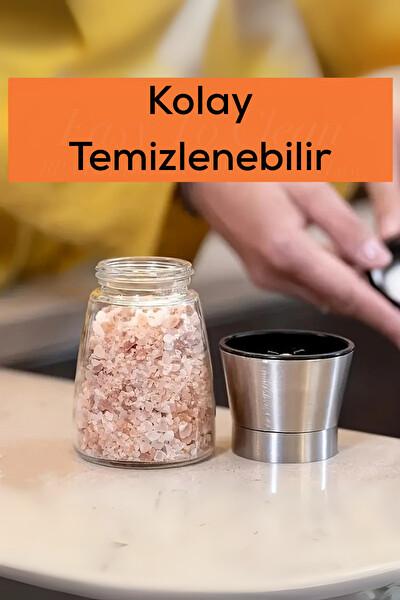 Mithra Life 2'li Set Metal Krom Kapaklı Cam Tuz Karabiber Değirmeni Tuzluk Biberlik MIT1244