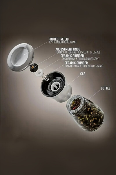 Mithra Life 2'li Set Metal Krom Kapaklı Cam Tuz Karabiber Değirmeni Tuzluk Biberlik MIT1244