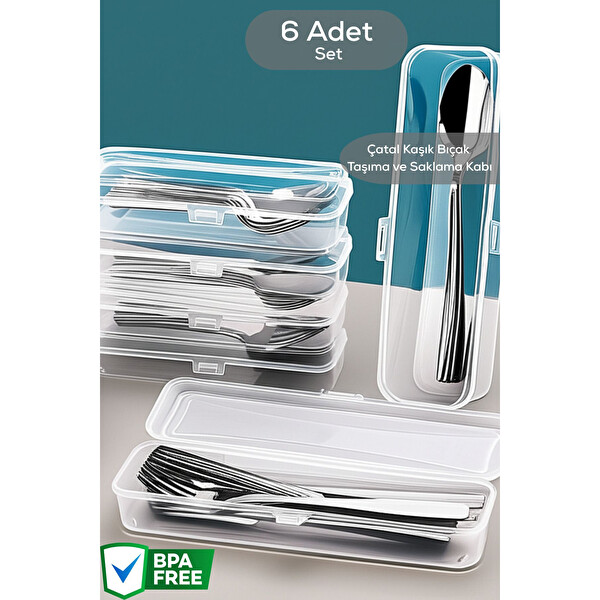 Mithra Life 6 Adet Şeffaf Çeyizlik Çatal Kaşık Düzenleyici Taşıma Seti Piknik Saklama Kutusu MIT1239