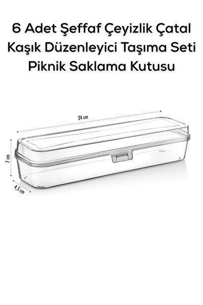 Mithra Life 6 Adet Şeffaf Çeyizlik Çatal Kaşık Düzenleyici Taşıma Seti Piknik Saklama Kutusu MIT1239