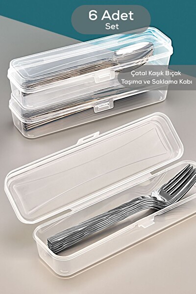 Mithra Life 6 Adet Şeffaf Çeyizlik Çatal Kaşık Düzenleyici Taşıma Seti Piknik Saklama Kutusu MIT1239