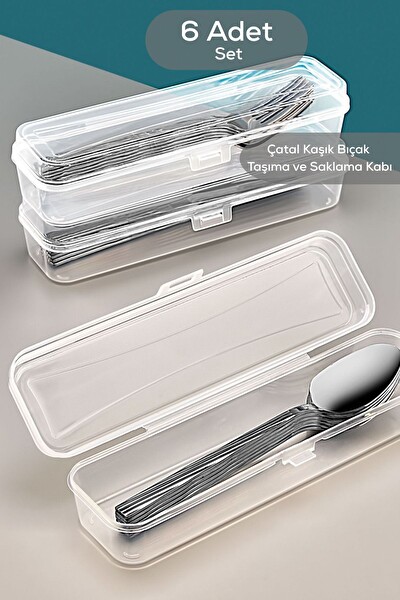 Mithra Life 6 Adet Şeffaf Çeyizlik Çatal Kaşık Düzenleyici Taşıma Seti Piknik Saklama Kutusu MIT1239