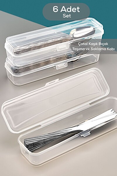 Mithra Life 6 Adet Şeffaf Çeyizlik Çatal Kaşık Düzenleyici Taşıma Seti Piknik Saklama Kutusu MIT1239