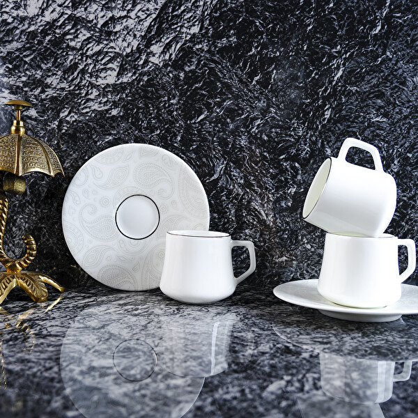 Evaliza Paisley White 6 Kişilik Kahve Fincan Takımı 80 ML