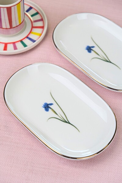 Tabak Evi Porselen Natura İris Altın Yaldızlı Oval Kayık Tabak 27.50x17.50x3 CM 2'li