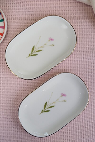 Tabak Evi Porselen Natura Çuha Altın Yaldızlı Oval Kayık Tabak 18x11x2.50 CM 2'li
