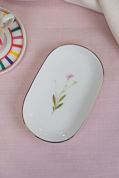 Tabak Evi Porselen Natura Çuha Altın Yaldızlı Oval Kayık Tabak 18x11x2.50 CM 2'li