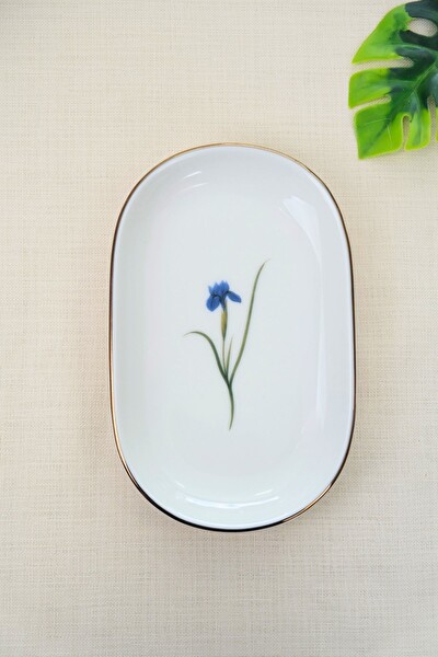 Tabak Evi Porselen Natura İris Altın Yaldızlı Oval Kayık Tabak 27.50x17.50x3 CM Tekli