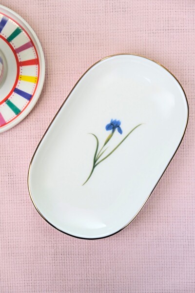 Tabak Evi Porselen Natura İris Altın Yaldızlı Oval Kayık Tabak 27.50x17.50x3 CM Tekli