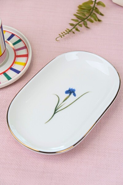 Tabak Evi Porselen Natura İris Altın Yaldızlı Oval Kayık Tabak 27.50x17.50x3 CM Tekli