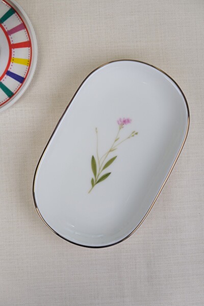 Tabak Evi Porselen Natura Çuha Altın Yaldızlı Oval Kayık Tabak 18x11x2.50 CM Tekli