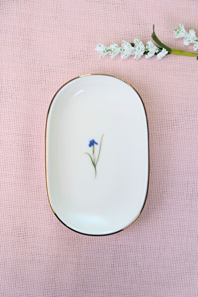 Tabak Evi Porselen Natura İris Altın Yaldızlı Oval Kayık Tabak 13.50x8.50x2.50 CM Tekli