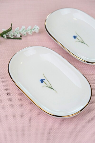 Tabak Evi Porselen Natura İris Altın Yaldızlı Oval Kayık Tabak 13.50x8.50x2.50 CM 2'li