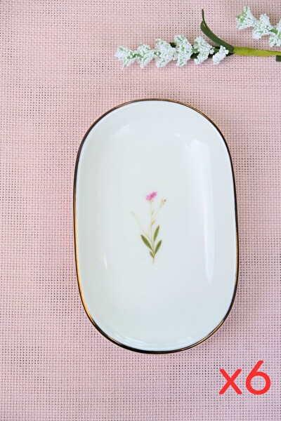 Tabak Evi Porselen Natura Çuha Altın Yaldızlı Oval Kayık Tabak 13.50x8.50x2.50 CM 6'lı