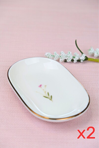 Tabak Evi Porselen Natura Çuha Altın Yaldızlı Oval Kayık Tabak 13.50x8.50x2.50 CM 2'li