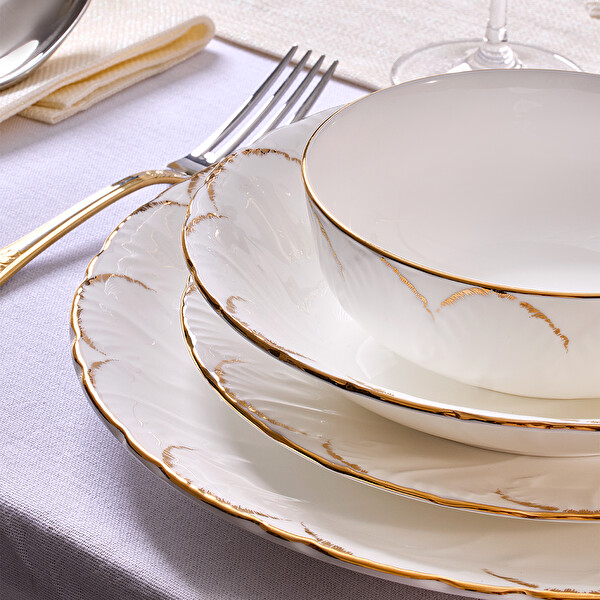 Evaliza Queen’s Gold 60 Parça 12 Kişilik Porselen Yemek Takımı