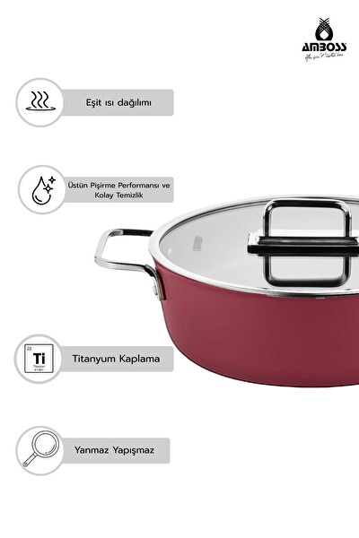 Anyolin 7 Parça Titanyum Kaplama Tencere Tava Seti Bordo