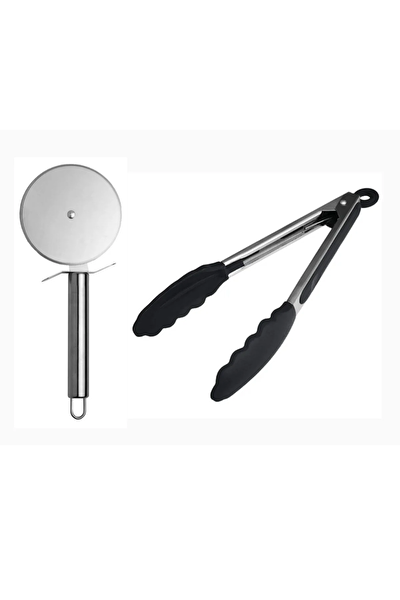 Kitchen Design Lab Paslanmaz Çelik Hamur Kesme Ruleti Büyük Boy Antrasit Siyah Silikon Uçlu Metal Maşa