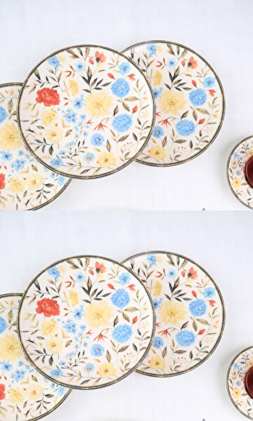 Tabak Evi Porselen Fiori 6 Kişilik Pasta Takımı 20cm ve Çay Tabak Takımı 12 CM