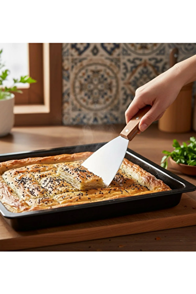 Kitchen Design Lab Paslanmaz Çelik Ahşap Saplı Hamur Pasta Börek Şekillendirici Kesici Spatula 3’lü Set